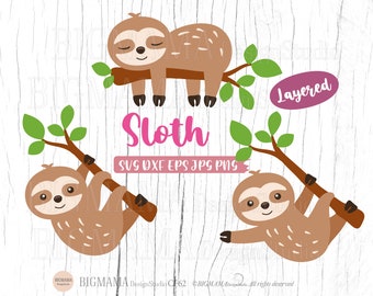 Sloth SVG,Cute Sloth DXF,Sleeping Hanging sloth,Cut file,Sloth Layered,Cutting,Vinyl,Cricut,Silhouette,Commercial use,Instant download_CF62