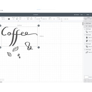 May include: A black and white design for a coffee and tea shop. The design features the word "Coffee" in a cursive font with a stylized ampersand and leaves and coffee beans.