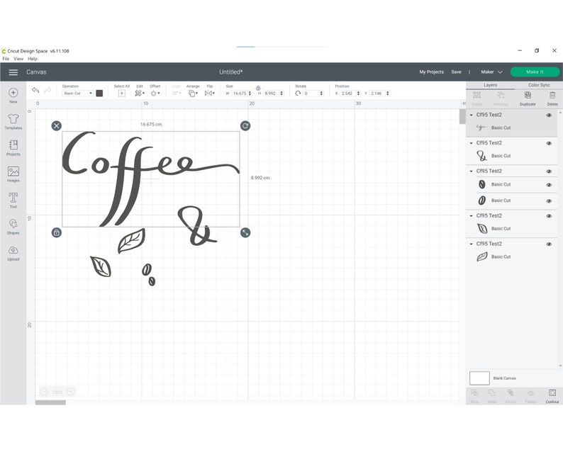 May include: A black and white design for a coffee and tea shop. The design features the word "Coffee" in a cursive font with a stylized ampersand and leaves and coffee beans.