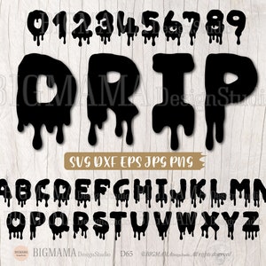 Dripping Alphabet SVG,Numbers,Letters,Drip,Bundle,Birthday,Spooky,PNG,Halloween,Kids,Clipart,Font,Cricut,Silhouette,Instant download_D65
