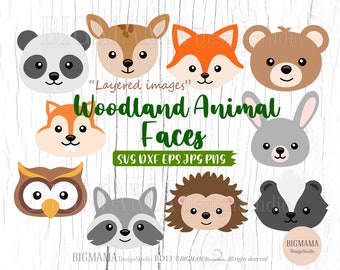 Woodland Animal Face SVG,Cut File,Bundle,Layered,Bear Svg,Fox,Reindeer,Birthday,Rabbit,Cute,Clipart,Cricut,Silhouette,Instant download_BD13