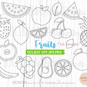 Fruta SVG, Archivo de corte, Paquete, Línea de salida, Fresa, Manzana, Piña, Plantilla, PNG, Sello digital, PNG, Imágenes Prediseñadas, Silueta, Descarga instantánea_BD27
