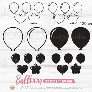 Ballonoverzicht SVG, ballon silhouet snijden bestand, feest, verjaardag, ballon zeer fijne tekeningen, clipart, snijbestand, png, cricut, instant download_CF491