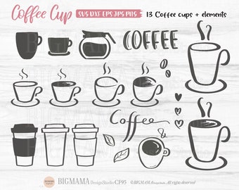 Coffee Cup SVG,DXF,Mug,Bundle,Coffee tumbler svg,T-shirt,Coffee bean,PNG,tumbler,Cricut,Silhouette,Commercial use,Instant download_CF95