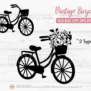 Bicycle With Flower Svg,Vintage Bicycle,Wildflower,Floral,Antique Bicycle,PNG,Bike,Cut File,Clipart,Cricut,Silhouette,Instant download_CF392