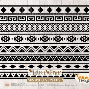 Azteken-Muster-Svg, Rand-Svg, Nahtlos, Stammes-Svg-Bundle, Amerikanisch, Südwesten, Indisch, Cricut, Silhouette, DXF, PNG, Clipart, Sofort-Download