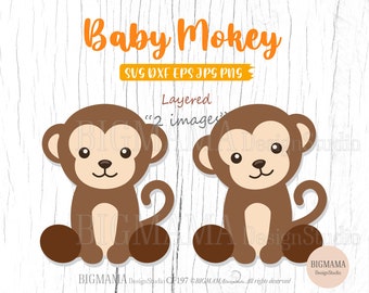 Baby Monkey SVG,Monkey Svg For Cricut,Cut File,Layered,DXF,Safari Animals Svg,PNG,Clipart,Vinyl,Silhouette,Instant download_CF197