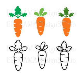 Puede incluir: Seis ilustraciones de zanahorias, tres en naranja y verde y tres en contorno negro. Las zanahorias son todas de la misma forma y tama&ntilde;o, con una parte superior verde frondosa y una ra&iacute;z naranja puntiaguda.