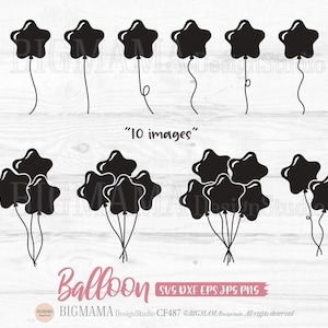 Sterballon SVG, sterren, ballon gesneden bestand, feest, verjaardag, overzicht, ballon clipart, snijbestand, png, cricut, instant download_CF487
