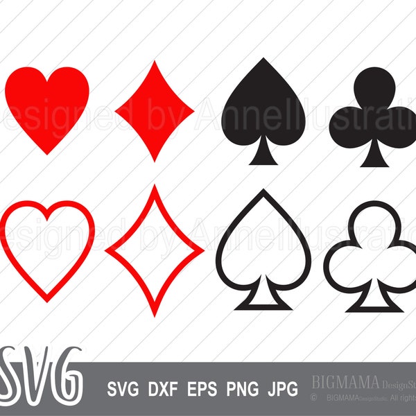 Card Suits SVG,DXF,Playing Card Suit,Spades,Diamonds,Hearts,Clubs,Cricut,Silhouette,Graphic,Vector,Commercial use,Instant download_CF8
