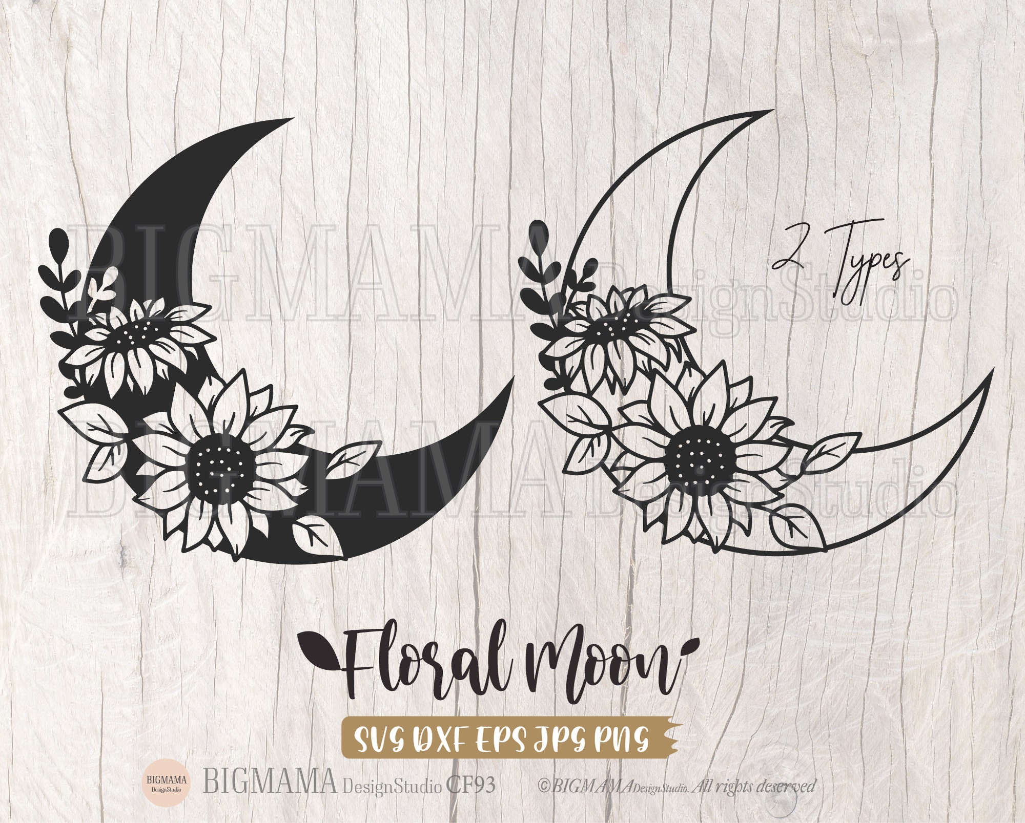 Sunflower Moon Svgfloral Moonlunahalf Etsy