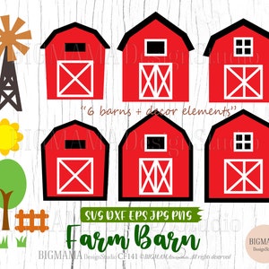 Farm Barn SVG,DXF,Celeiros,Moinho de vento,Barn Svg Cricut,Arquivo de corte,Vinil,Arquivos Svg de fazenda,Aniversário,Grama,Casa,Cerca,Topper,PNG,Download instantâneo_CF141