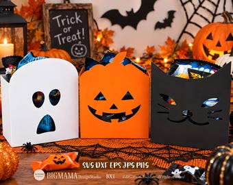 Halloween Treat Holder SVG,3D Candy Holder,Jack O Lantern,Ghost,Cat,Cutting,Halloween Candy Box,Gift Box,PNG,Cricut SVG,Instant download_BX1
