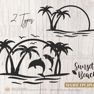 Sonnenuntergang Strand SVG,DXF,Delfine,Beach Life,Sommerzeit,Palme,Cut File,Strand SVG Bundle,Vinyl,Cricut,Silhouette,PNG,Instant download_KF159