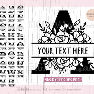 Floral Split Letters A-Z SVG,Flower Monogram,Wedding,Alphabet,Letter,Bundle,Font,Cricut,DXF,Silhouette,Commercial use,Instant download_D15