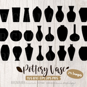 Pacote de vaso de cerâmica SVG, modelo de vaso, decoração de flores, jarra, cerâmica, DXF, artesanato, arte, arquivo de corte, feito à mão, cricut, silhueta, download instantâneo_CF360