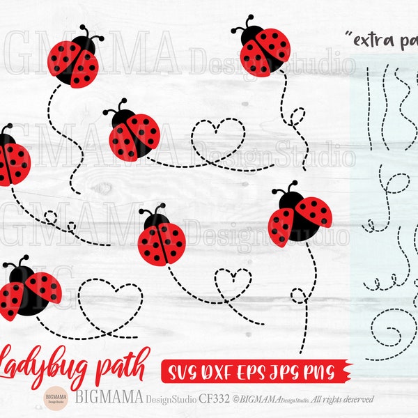 Coccinelle chemin SVG, coccinelle avec coeur, insecte, paquet, couches, clipart, DXF, fichier coupé, PNG, vinyle, Cricut, silhouette, téléchargement instantané_CF332