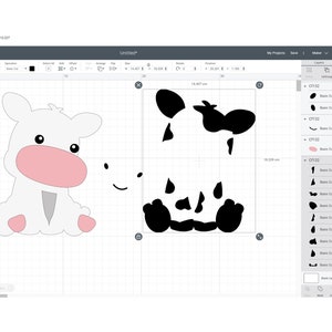 Puede incluir: Un dise&ntilde;o de vaca blanco y negro con la nariz rosa y los ojos negros. El dise&ntilde;o est&aacute; listo para ser cortado para un proyecto artesanal.