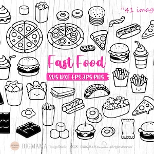 Fast Food SVG, Arquivo de Corte de Pacote de Alimentos, Hambúrguer, Pizza, Cachorro-Quente, Pipoca, Batata Frita, Junk Food, Lanche, Doces, Contorno, PNG, Download Instantâneo_AG8