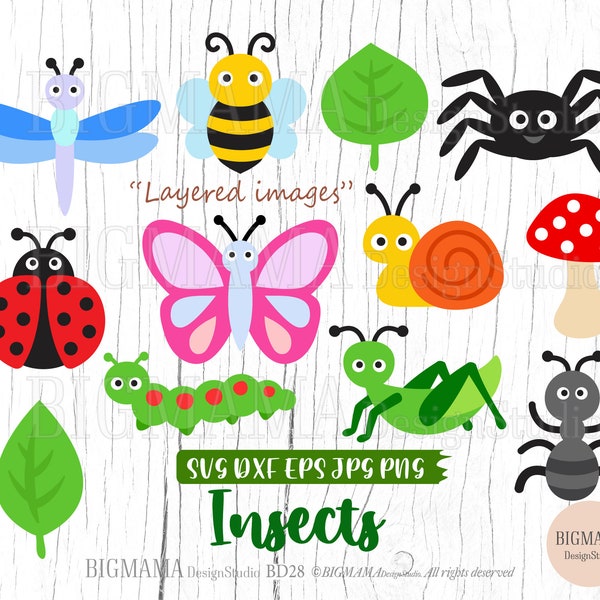 Insects SVG Bundle,Bugs,Layered,Cut File,Kids,Baby,Craft,Bee,Ladybug,Leaf,Ant,Spider,Birthday,Cute,Cricut,Silhouette,Instant download_BD28