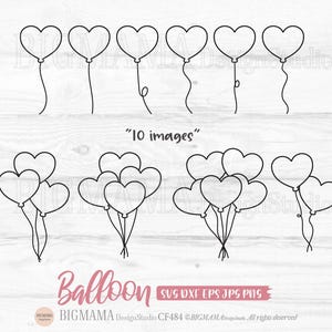 Coração balão SVG, amor, arquivo de corte de balão, festa, aniversário, contorno, clipart de balão, arquivo de corte, dia dos namorados, PNG, Cricut, download instantâneo_CF484