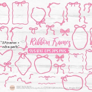 Bow Frames Bundle Svg,Ribbon Frames,Vintage,Retro Ribbon,Wavy Borders,Pink,Wedding Bow,Layered,Cut File,PNG,Cricut,Instant download_CF530