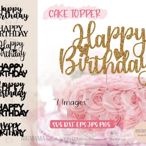 Pacote SVG de topo de bolo de feliz aniversário, DXF, topo de bolo, festa, decoração, arquivo de corte, arquivo Svg de bolo, PNG, vetor, Cricut, silhueta, download instantâneo_CF142