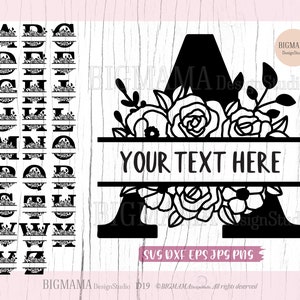 Floral Monogram SVG, Split, Letters A-Z SVG, Bloem, Bruiloft, Alfabet, Letter, Bundel, Lettertype, Naam, PNG, Rose, Cricut, Silhouet, Instant download_D19