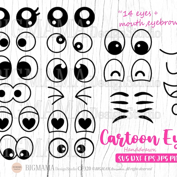 Cartoon Eyes SVG,Comic Book Eyes Svg Bundle,Googly Eyes,Out Line,Cut File,PNG,Digital Stamp,Stencil,Cricut,Silhouette,Instant download_CF320