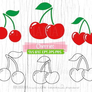 Cerise SVG, fruits DXF, été, cerises svg, fruits svg, PNG, fichier de coupe, découpe, Cricut, silhouette, usage commercial, téléchargement immédiat_CF96