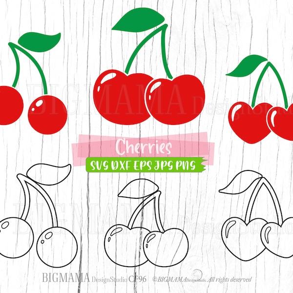 Cherry SVG,Fruits DXF,Summer,Cherries svg,Fruit svg,PNG,Cut file,Cutting,Cricut,Silhouette,Commercial use,Instant download_CF96