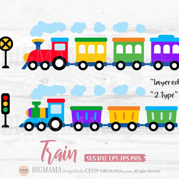 Train SVG,Choo Choo,Kids,Vehicles,Layered,Paper Cut,Kids Room Decor,Birthday,Boy,DXF,Cut file,PNG,T-shirts,Cricut,Instant download_CF359