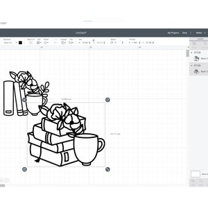 May include: Black and white line art illustration of a stack of books with a cup of coffee and flowers on top. The books are stacked on top of each other and the cup of coffee is sitting on top of the books. The flowers are on the side of the books and the cup of coffee.