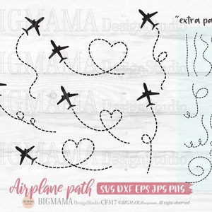 Bundle chemin avion SVG, coeur, amour, voyage, voyage, fichier coupé, vacances, vacances, clipart, DXF, fichier coupé, png, cricut, silhouette, téléchargement immédiat_CF317