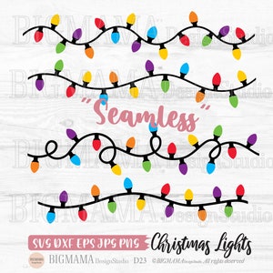 Luzes de Natal SVG, String, Sem Costura, Festa, Natal, DXF, Arquivo de Corte, Feriado, Clipart, Decoração, PNG, Arquivo de Corte, Cricut, Cameo, Silhueta, Download instantâneo_D23