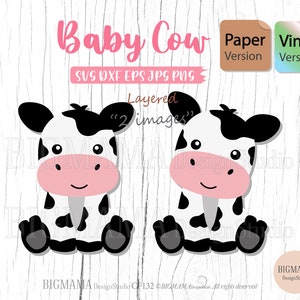 赤ちゃん牛 SVG、紙切り、カット ファイル、牛のレイヤー、DXF、牛 SVG ファイル、動物 SVG、CriCut 用牛 SVG、PNG、子供、ビニール、シルエット、即時ダウンロード_CF132