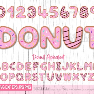 Donut Alphabet SVG, Números, Letras, Pacote, Doces, Aniversário, PNG, Em camadas, Bolo, Camiseta, PNG, Clipart, Fonte, Cricut, Silhueta, Download instantâneo_D64