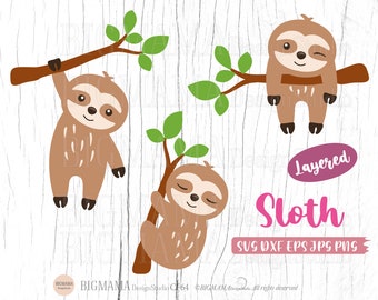 Sloth SVG,Cute Sloth DXF,Baby Sloth,Cut Sloth svg,Sloth Layered,Cutting,Vinyl,Cricut,Silhouette,Commercial use,Instant download_CF64