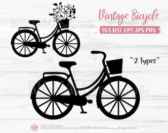 Bicycle Svg,Vintage Bicycle With Flower Basket,Wildflower,Floral,Antique Bicycle,PNG,Bike,Cut File,Cricut,Silhouette,Instant download_CF389