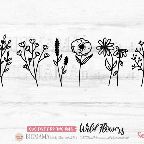 Wildflower SVG,Wildflower svg bundle,Leaves,DXF,T-shirt,Floral,Daisy,PNG,Cricut,Silhouette,Commercial use,Instant download_CF91