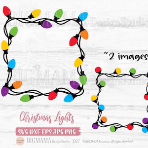 Christmas Lights Wreath SVG,String,Frame,Party,Xmas,DXF,Cut File,Holiday,Decor,PNG,Ornaments,Cricut,Cameo,Square,Instant download_D27