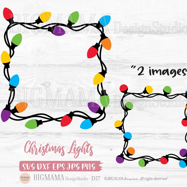 Christmas Lights Wreath SVG,String,Frame,Party,Xmas,DXF,Cut File,Holiday,Decor,PNG,Ornaments,Cricut,Cameo,Square,Instant download_D27