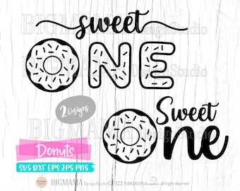 Sweet Donut SVG,Donut One,Out Line,DXF,Cut File,Doughnut,Tshirt,1,Birthday,Sprinkle Donut,Printable,Cricut,Silhouette,Instant download_CF322