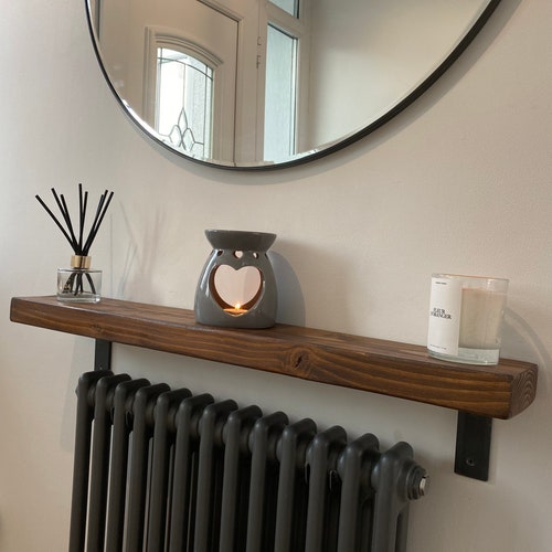 Rustic Solid Wood Radiator Shelf With Cast Iron Brackets Etsy Canada