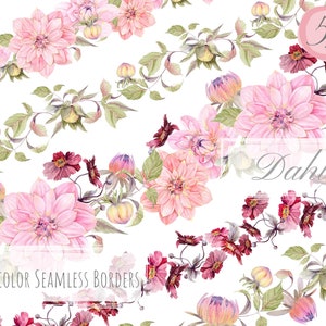 Aquarel roze bloemenrand clipart. Val naadloze randen. PNG-bestanden. Digitale washi tape. Boho bloemig. Commercieel gebruik. Direct downloaden.