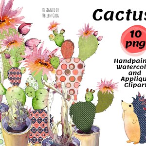 Imágenes prediseñadas de cactus, arte de clip suculento acuesto pintado a mano. Plantas desérticas. Archivos imprimibles, descarga instantánea.  Archivos PNG.