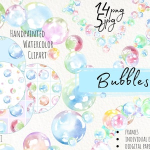 Bubble aquarel clipart, kinderkamer clipart. Digitaal papier, lijsten. Scrapbooking. Gratis commercieel gebruik. Direct downloaden. Afdrukbare png-bestanden.
