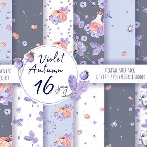 Acuarela de papel digital halloween, 16 patrones sin costuras.  Pack de otoño pintado a mano.  Antecedentes de otoño. Descarga instantánea. Uso comercial.