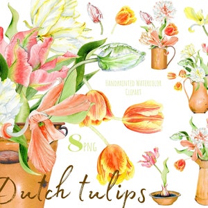 Clipart de tulipán de acuarela. PNG individual. Ramos de primavera. Boda boho, tulipanes holandeses nupciales pintados a mano. Uso comercial. Descarga instantánea.