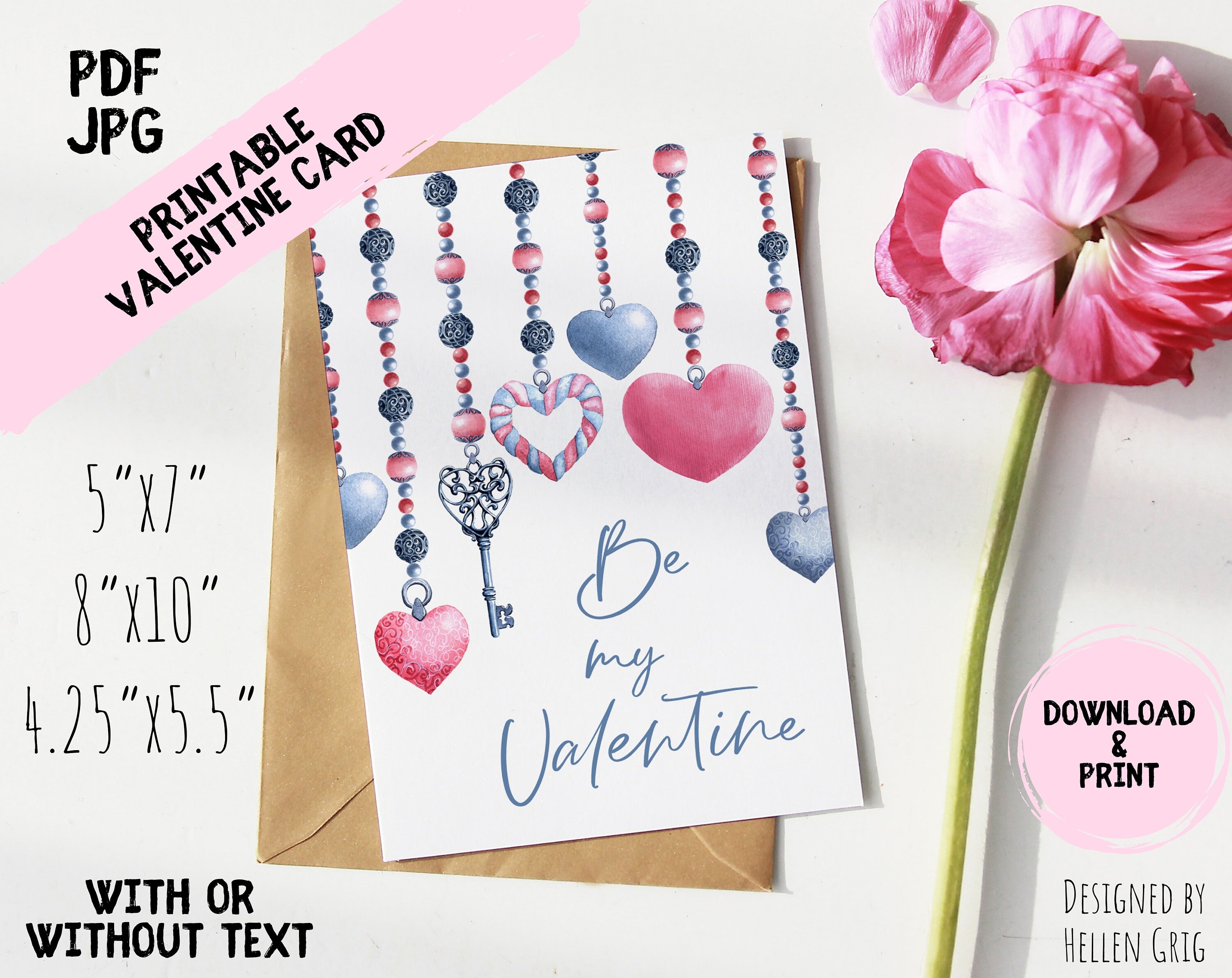 Tender Printable Valentine Card in Different Sizes 5x7 8x10 4.25x5.5 ...
